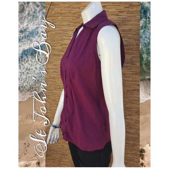 Cotton Purple Lavender Sleeveless Button Up Blouse - Picture 2 of 7